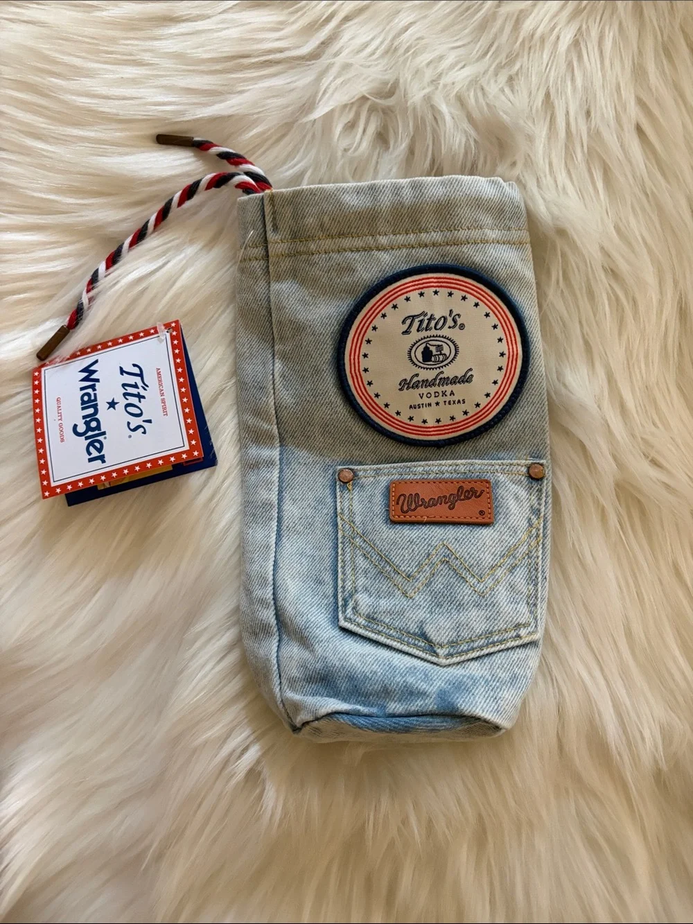 Wrangler Light Blue Denim Bottle Pouch with Tito's Patch New With Tags Wrangler